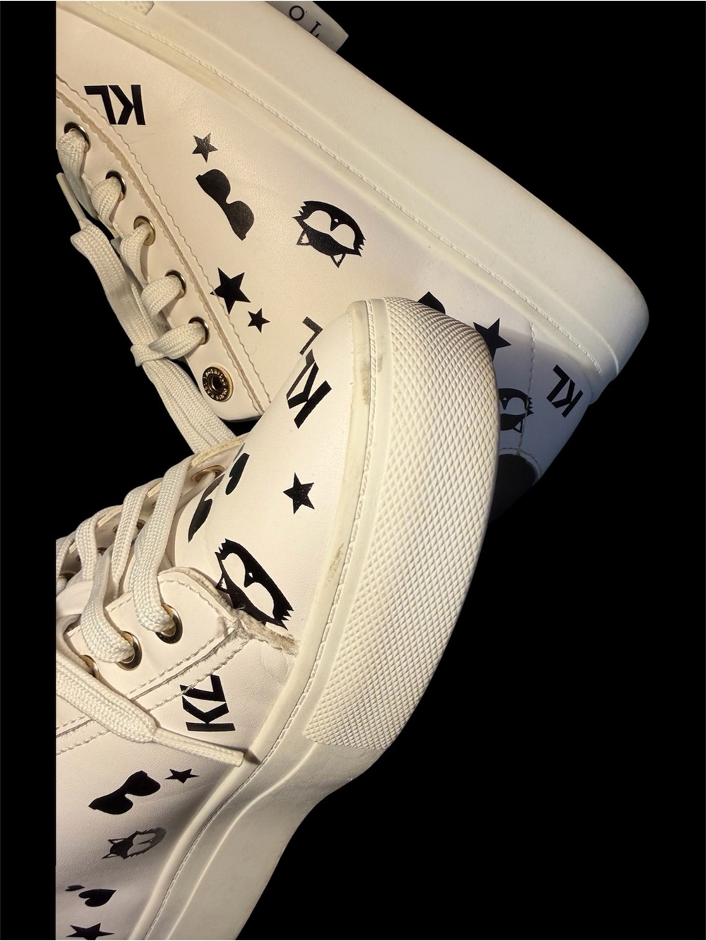 Karl Lagerfeld Paris Woman’s White Low-Top Sneakers with Black Logo Icons Sz 7.5 - Picture 9 of 11